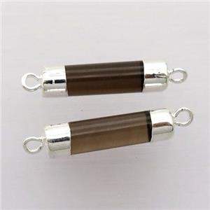 Smoky Quartz column connector, silver plated, approx 5-18mm