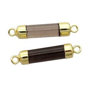 Smoky Quartz column connector, gold plated, approx 5-18mm