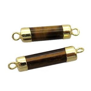 Tiger eye stone column connector, gold plated, approx 5-18mm