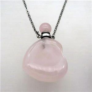 Rose Quartz perfume bottle Necklace, approx 28-30mm, 50cm length