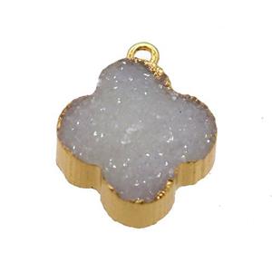 white druzy agate clover pendant, gold plated, approx 12-15mm