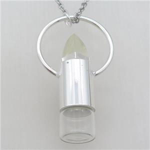 copper perfume bottle Necklace with lemon quartz, shinny silver plated, approx 16-60mm