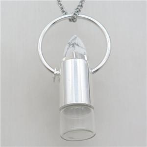 copper perfume bottle Necklace with white howlite, shinny silver plated, approx 16-60mm