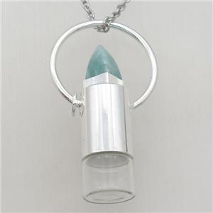 copper perfume bottle Necklace with amazonite, shinny silver plated, approx 16-60mm