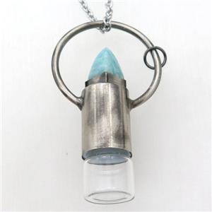 copper perfume bottle Necklace with amazonite, gunmetal, approx 16-60mm