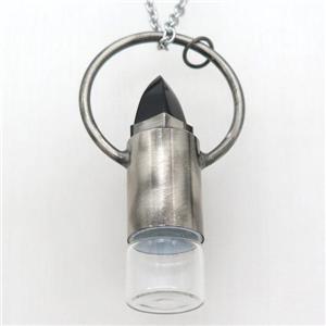 copper perfume bottle Necklace with black onyx, gunmetal, approx 16-60mm
