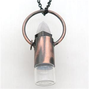 copper perfume bottle Necklace with rose quartz, antique red, approx 16-60mm