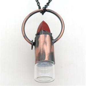 copper perfume bottle Necklace with red jasper, antique red, approx 16-60mm