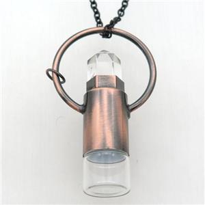 copper perfume bottle Necklace with clear quartz, antique red, approx 16-60mm