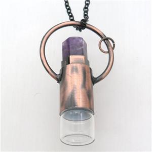 copper perfume bottle Necklace with amethyst, antique red, approx 16-60mm