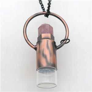 copper perfume bottle Necklace with strawberry quartz, antique red, approx 16-60mm