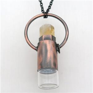 copper perfume bottle Necklace with citrine, antique red, approx 16-60mm
