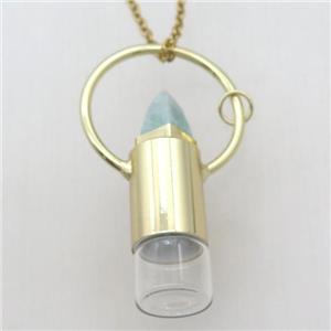 copper perfume bottle Necklace with amazonite, gold plated, approx 16-60mm