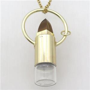 copper perfume bottle Necklace with tiger eye stone, gold plated, approx 16-60mm