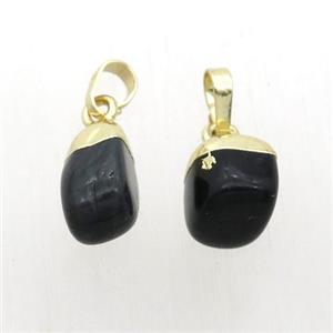 black Onyx Agate pendant, freeform, gold plated, approx 6-10mm