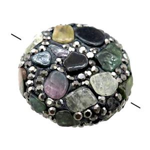 Clay circle Beads paved rhinestone with Tourmaline, approx 25-28mm dia