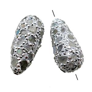 Clay teardrop Beads paved rhinestone with Labradorite, approx 18-35mm