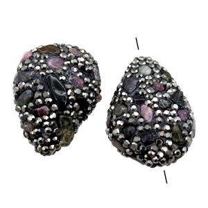 Clay Beads paved rhinestone with Tourmaline, teardrop, approx 20-30mm