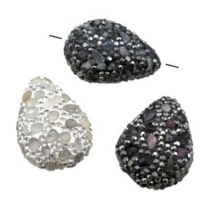 Clay teardrop Beads paved rhinestone, mixed, approx 20-30mm