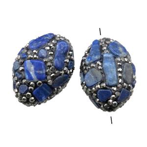 Clay oval Beads paved rhinestone with Lapis, approx 18-28mm