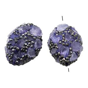 Clay oval Beads paved rhinestone with Amethyst, approx 18-28mm