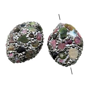 Clay oval Beads paved rhinestone with Tourmaline, approx 18-28mm