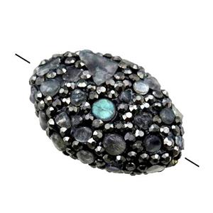 Clay oval Beads paved rhinestone with Labradorite, approx 18-28mm