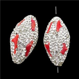 white Clay rice Beads paved rhinestone with coral, approx 15-30mm