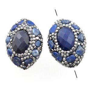 Clay oval Beads paved rhinestone with Lapis, approx 20-35mm