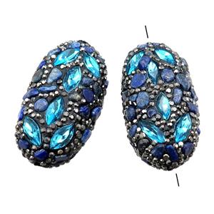 Clay oval Beads paved rhinestone with blue crystal glass, approx 25-45mm