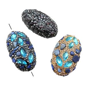 Clay oval Beads paved rhinestone, mixed, approx 25-45mm