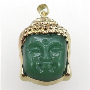 green Jadeite Glass buddha pendant, gold plated, approx 25-35mm