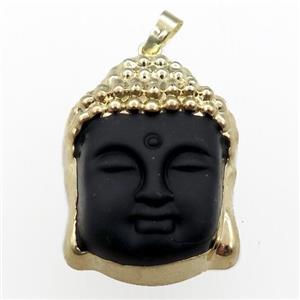 black Jadeite Glass buddha pendant, gold plated, approx 25-35mm
