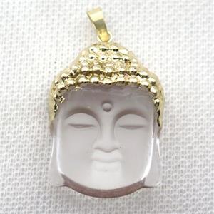Chinese Crystal Glass buddha pendant, gold plated, matte, approx 25-35mm