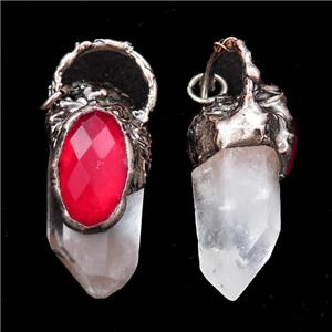 Clear Quartz Crystal pendant, antique red, approx 20-55mm