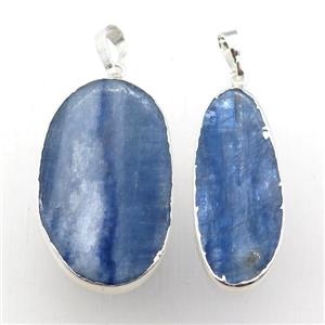 blue Kyanite pendant, oval, silver plated, approx 16-40mm