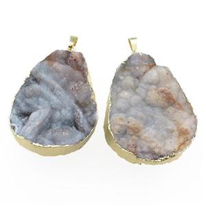 Agate Druzy pendant, freeform, gold plated, approx 35-45mm