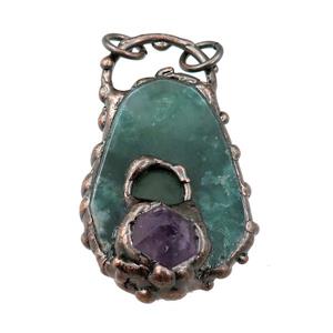 green agate slab pendant with amethyst, antique red, approx 25-50mm