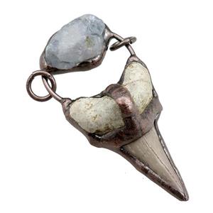 shark tooth pendant with aquamarine, antiqe red, approx 30-65mm