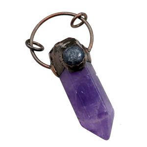 purple Amethyst bullet pendant, antique red, approx 16-60mm