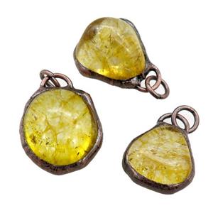 yellow Citrine pendant, freeform, antique red, approx 15-25mm