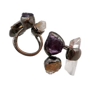 mix Gemstone Rings, adjustable, antique red, approx 10-18mm, 20mm dia