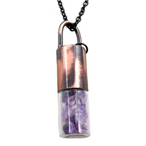 copper perfume bottle Necklace with amethyst, antique red, approx 16-65mm