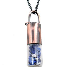 copper perfume bottle Necklace with lapis, antique red, approx 16-65mm