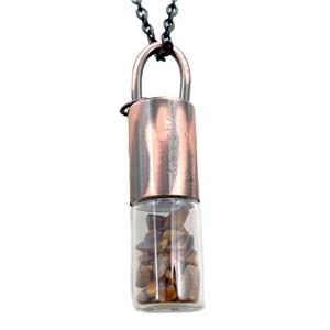 copper perfume bottle Necklace with tiger eye stone, antique red, approx 16-65mm