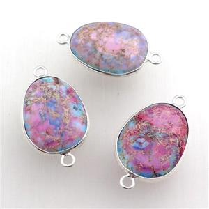 pink Imperial Jasper teardrop connector, silver plated, approx 18-22mm