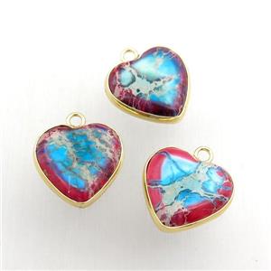multicolor Imperial Jasper heart pendant, dye, gold plated, approx 16mm