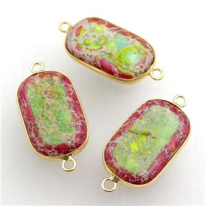 dye Imperial Jasper rectangle connector, gold plated, multicolor, approx 16-26mm