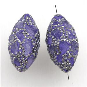 Clay barrel Beads Paved Rhinestone with amethyst, approx 15-32mm