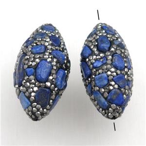 Clay rice Beads Paved Rhinestone with lapis, approx 15-32mm